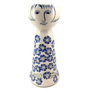 Bev Freeburg Vase Studio Art Pottery Women Lady Floral Dress 7.5" Tall Signed